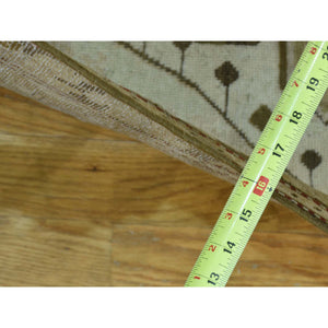 3'8"x15' Green Handmade Antique Caucasian Karabakh Pure Wool Wide Runner Rug FWR199068