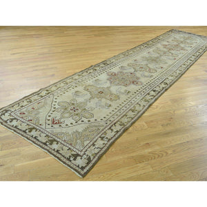 3'8"x15' Green Handmade Antique Caucasian Karabakh Pure Wool Wide Runner Rug FWR199068