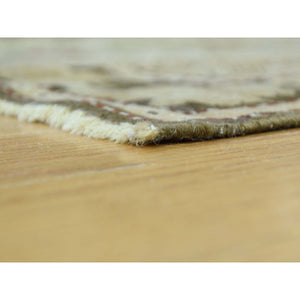 3'8"x15' Green Handmade Antique Caucasian Karabakh Pure Wool Wide Runner Rug FWR199068