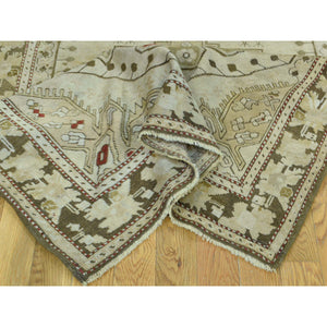 3'8"x15' Green Handmade Antique Caucasian Karabakh Pure Wool Wide Runner Rug FWR199068