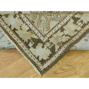 3'8"x15' Green Handmade Antique Caucasian Karabakh Pure Wool Wide Runner Rug FWR199068
