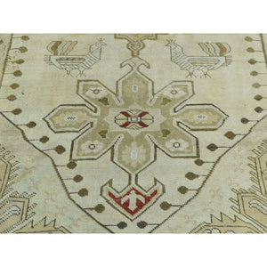 3'8"x15' Green Handmade Antique Caucasian Karabakh Pure Wool Wide Runner Rug FWR199068
