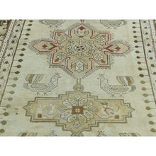 Load image into Gallery viewer, 3&#39;8&quot;x15&#39; Green Handmade Antique Caucasian Karabakh Pure Wool Wide Runner Rug FWR199068