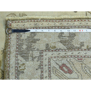 3'8"x15' Green Handmade Antique Caucasian Karabakh Pure Wool Wide Runner Rug FWR199068