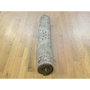 3'8"x15' Green Handmade Antique Caucasian Karabakh Pure Wool Wide Runner Rug FWR199068