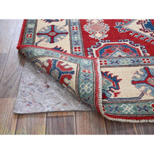 Load image into Gallery viewer, 5&#39;1&quot;x6&#39;9&quot; Berry Red, Hand Knotted, Kazak with All Over Tribal Motifs, Natural Dyes, Denser Weave, Soft Wool, Oriental Rug FWR1986
