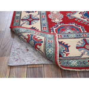 5'1"x6'9" Berry Red, Hand Knotted, Kazak with All Over Tribal Motifs, Natural Dyes, Denser Weave, Soft Wool, Oriental Rug FWR1986