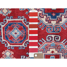 Load image into Gallery viewer, 5&#39;1&quot;x6&#39;9&quot; Berry Red, Hand Knotted, Kazak with All Over Tribal Motifs, Natural Dyes, Denser Weave, Soft Wool, Oriental Rug FWR1986