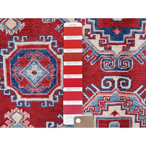 5'1"x6'9" Berry Red, Hand Knotted, Kazak with All Over Tribal Motifs, Natural Dyes, Denser Weave, Soft Wool, Oriental Rug FWR1986