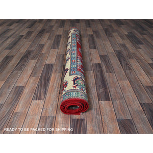 5'1"x6'9" Berry Red, Hand Knotted, Kazak with All Over Tribal Motifs, Natural Dyes, Denser Weave, Soft Wool, Oriental Rug FWR1986