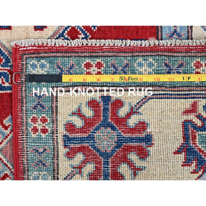 5'1"x6'9" Cinereous Gray, Afghan Super Kazak With All Over Large Elements, Soft and Shiny Wool, Hand Knotted Vegetable Dyes Runner Oriental Rug FWR535530