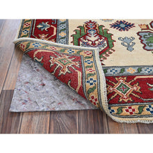 Load image into Gallery viewer, 5&#39;x6&#39;6&quot; Chiffon White, Kazak with Geometric Medallions Design, Vegetable Dyes, Hand Knotted, Denser Weave, 100% Wool, Oriental Rug FWR1992