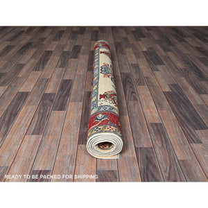 5'x6'6" Chiffon White, Kazak with Geometric Medallions Design, Vegetable Dyes, Hand Knotted, Denser Weave, 100% Wool, Oriental Rug FWR1992
