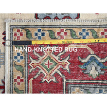 Load image into Gallery viewer, 5&#39;x6&#39;6&quot; Chiffon White, Kazak With Geometric Medallions Design, Vegetable Dyes, Hand Knotted, Denser Weave, 100% Wool, Oriental Rug FWR1992