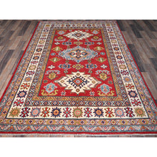 Load image into Gallery viewer, 4&#39;10&quot;x7&#39; Imperial Red, Kazak With Geometric Medallions Design, Vegetable Dyes, Hand Knotted, Denser Weave, Pure Wool, Oriental Rug FWR1998
