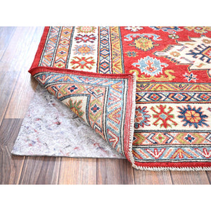 4'10"x7' Imperial Red, Kazak with Geometric Medallions Design, Vegetable Dyes, Hand Knotted, Denser Weave, Pure Wool, Oriental Rug FWR1998