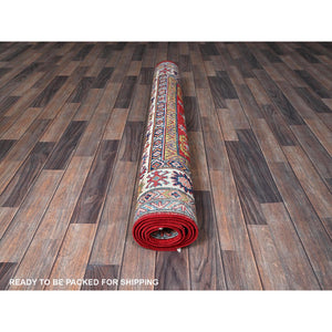4'10"x7' Imperial Red, Kazak with Geometric Medallions Design, Vegetable Dyes, Hand Knotted, Denser Weave, Pure Wool, Oriental Rug FWR1998