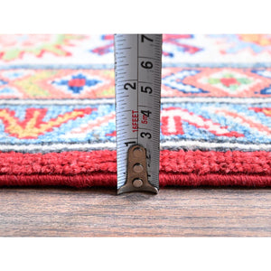 4'10"x7' Imperial Red, Kazak with Geometric Medallions Design, Vegetable Dyes, Hand Knotted, Denser Weave, Pure Wool, Oriental Rug FWR1998
