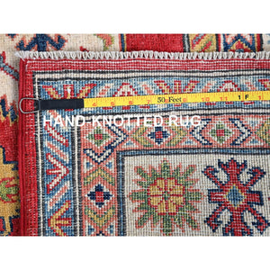 4'10"x7' Ivory, Pure Wool, Repetitive Design, Afghan Ersari, Hand Knotted, Oriental Rug FWR526584