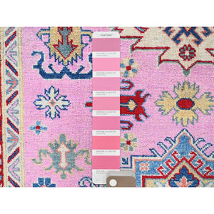 5'x6'7" Aurora Pink, Kazak with Geometric Medallions Design, Hand Knotted, Vegetable Dyes, Denser Weave, Pure Wool, Oriental Rug FWR2004