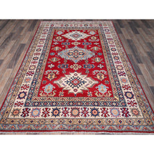 Load image into Gallery viewer, 4&#39;9&quot;x7&#39;1&quot; Berry Red, Kazak With Tribal Medallions Design, Soft Wool, Vegetable Dyes, Hand Knotted, Denser Weave, Oriental Rug FWR2010