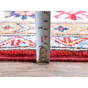 4'9"x7'1" Berry Red, Kazak with Tribal Medallions Design, Soft Wool, Vegetable Dyes, Hand Knotted, Denser Weave, Oriental Rug FWR2010