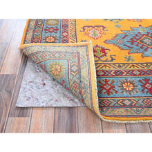 Load image into Gallery viewer, 5&#39;2&quot;x6&#39;7&quot; Golden Yellow, Kazak with Geometric Medallions Design, Hand Knotted, Denser Weave, Vegetable Dyes, Soft and Vibrant Wool, Oriental Rug FWR2016