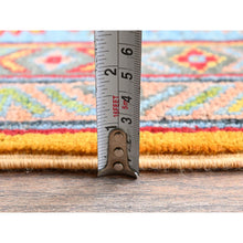 Load image into Gallery viewer, 5&#39;2&quot;x6&#39;7&quot; Golden Yellow, Kazak with Geometric Medallions Design, Hand Knotted, Denser Weave, Vegetable Dyes, Soft and Vibrant Wool, Oriental Rug FWR2016