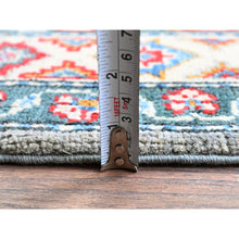 Load image into Gallery viewer, 5&#39;1&quot;x7&#39; Misty Gray with Crimson Red, Kazak with Geometric Medallions Design, Pure Wool, Vegetable Dyes, Hand Knotted, Denser Weave, Oriental Rug FWR2022