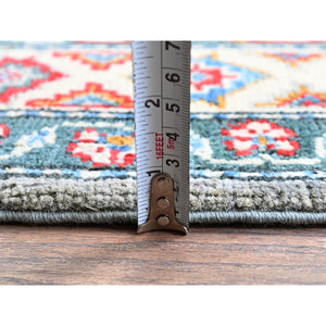 5'1"x7' Misty Gray with Crimson Red, Kazak with Geometric Medallions Design, Pure Wool, Vegetable Dyes, Hand Knotted, Denser Weave, Oriental Rug FWR2022