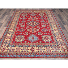 Load image into Gallery viewer, 5&#39;x6&#39;4&quot; Scarlet Red, Kazak With Geometric Medallions Design, Vegetable Dyes, Hand Knotted, Denser Weave, Pure Wool, Oriental Rug FWR2028
