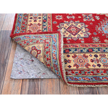 Load image into Gallery viewer, 5&#39;x6&#39;4&quot; Scarlet Red, Kazak With Geometric Medallions Design, Vegetable Dyes, Hand Knotted, Denser Weave, Pure Wool, Oriental Rug FWR2028