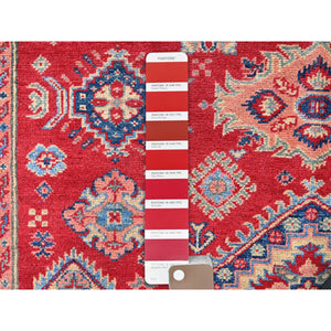 5'x6'4" Scarlet Red, Kazak with Geometric Medallions Design, Vegetable Dyes, Hand Knotted, Denser Weave, Pure Wool, Oriental Rug FWR2028