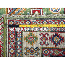 Load image into Gallery viewer, 3&#39;4&quot;x5&#39; Swamp Green, Kazak With Geometric Medallions Design, Vegetable Dyes, Hand Knotted, Denser Weave, Pure Wool, Oriental Rug FWR2034