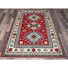 Load image into Gallery viewer, 3&#39;5&quot;x5&#39; Berry Red, Kazak With Geometric Pattern, Hand Knotted, Denser Weave, Pure Wool, Vegetable Dyes, Oriental Rug FWR2040
