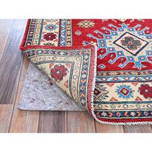 Load image into Gallery viewer, 3&#39;5&quot;x5&#39; Berry Red, Kazak With Geometric Pattern, Hand Knotted, Denser Weave, Pure Wool, Vegetable Dyes, Oriental Rug FWR2040