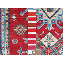 Load image into Gallery viewer, 3&#39;5&quot;x5&#39; Berry Red, Kazak With Geometric Pattern, Hand Knotted, Denser Weave, Pure Wool, Vegetable Dyes, Oriental Rug FWR2040