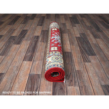 Load image into Gallery viewer, 3&#39;5&quot;x5&#39; Berry Red, Kazak With Geometric Pattern, Hand Knotted, Denser Weave, Pure Wool, Vegetable Dyes, Oriental Rug FWR2040