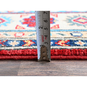 3'5"x5' Berry Red, Kazak With Geometric Pattern, Hand Knotted, Denser Weave, Pure Wool, Vegetable Dyes, Oriental Rug FWR2040