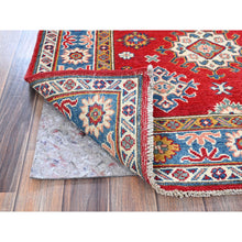 Load image into Gallery viewer, 3&#39;8&quot;x4&#39;10&quot; Crimson Red, Kazak With All Over Tribal Motifs, Hand Knotted, Vegetable Dyes, Denser Weave, Pure Wool, Oriental Rug FWR2046