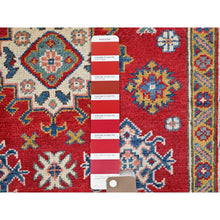 Load image into Gallery viewer, 3&#39;8&quot;x4&#39;10&quot; Crimson Red, Kazak With All Over Tribal Motifs, Hand Knotted, Vegetable Dyes, Denser Weave, Pure Wool, Oriental Rug FWR2046