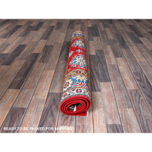 Load image into Gallery viewer, 3&#39;8&quot;x4&#39;10&quot; Crimson Red, Kazak With All Over Tribal Motifs, Hand Knotted, Vegetable Dyes, Denser Weave, Pure Wool, Oriental Rug FWR2046