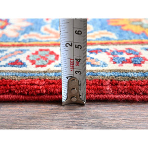 3'8"x4'10" Crimson Red, Kazak With All Over Tribal Motifs, Hand Knotted, Vegetable Dyes, Denser Weave, Pure Wool, Oriental Rug FWR2046