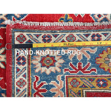 Load image into Gallery viewer, 3&#39;8&quot;x4&#39;10&quot; Crimson Red, Kazak With All Over Tribal Motifs, Hand Knotted, Vegetable Dyes, Denser Weave, Pure Wool, Oriental Rug FWR2046