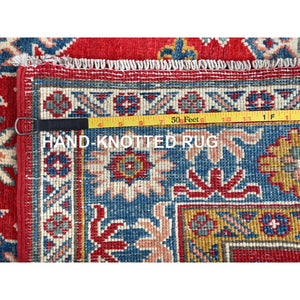 3'8"x4'10" Crimson Red, Kazak With All Over Tribal Motifs, Hand Knotted, Vegetable Dyes, Denser Weave, Pure Wool, Oriental Rug FWR2046