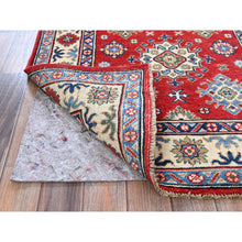 Load image into Gallery viewer, 3&#39;1&quot;x4&#39;10&quot; Berry Red, Hand Knotted, Kazak With Geometric Medallions Design, Vegetable Dyes, Denser Weave, Soft 100% Wool, Oriental Rug FWR2052