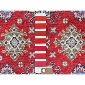 3'1"x4'10" Berry Red, Hand Knotted, Kazak With Geometric Medallions Design, Vegetable Dyes, Denser Weave, Soft 100% Wool, Oriental Rug FWR2052