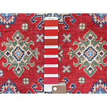 Load image into Gallery viewer, 3&#39;1&quot;x4&#39;10&quot; Berry Red, Hand Knotted, Kazak With Geometric Medallions Design, Vegetable Dyes, Denser Weave, Soft 100% Wool, Oriental Rug FWR2052