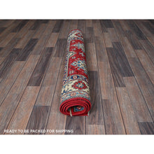 Load image into Gallery viewer, 3&#39;1&quot;x4&#39;10&quot; Berry Red, Hand Knotted, Kazak With Geometric Medallions Design, Vegetable Dyes, Denser Weave, Soft 100% Wool, Oriental Rug FWR2052