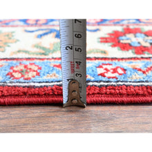 Load image into Gallery viewer, 3&#39;1&quot;x4&#39;10&quot; Berry Red, Hand Knotted, Kazak With Geometric Medallions Design, Vegetable Dyes, Denser Weave, Soft 100% Wool, Oriental Rug FWR2052